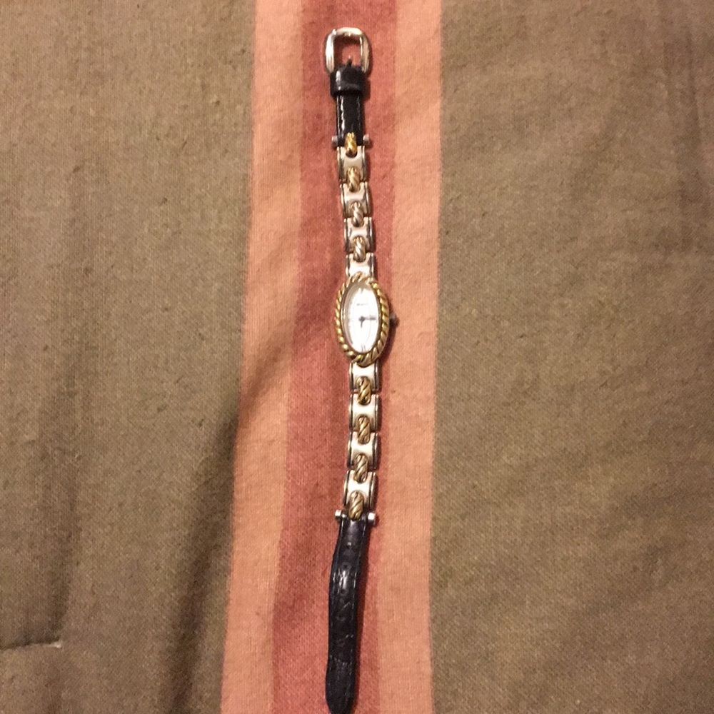 Brighton Two-Tone Watch with Black Leather Trim